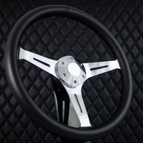 15" Chrome Empire - Black Leather (6 Hole)