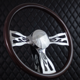 18" Chrome Flame Wheel - Dark Wood