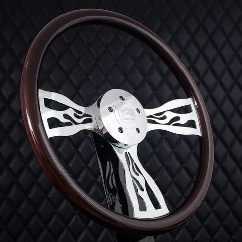 18" Chrome Flame Wheel - Dark Wood