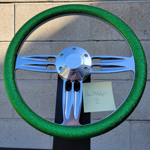 FACTORY SAMPLE: 14" Double Barrel - Emerald Green Glitz Vinyl Wrap w/ Billet Horn