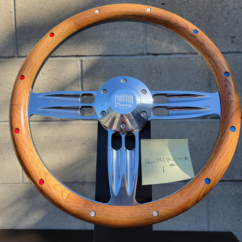 FACTORY SAMPLE: 14" Double Barrel - Real Oak Red White Blue Rivets w/ Billet Horn