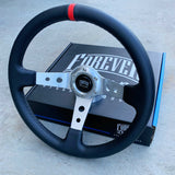 14" Brushed Deeper Octane - Black Leather (Red Stripe)