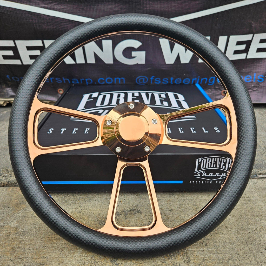 Forever Sharp 14" Black Billet Steering Wheel Real Leather Half Wrap Chevy Bowtie