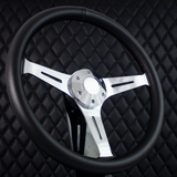 15" Chrome Empire - Black Leather (6 Hole)