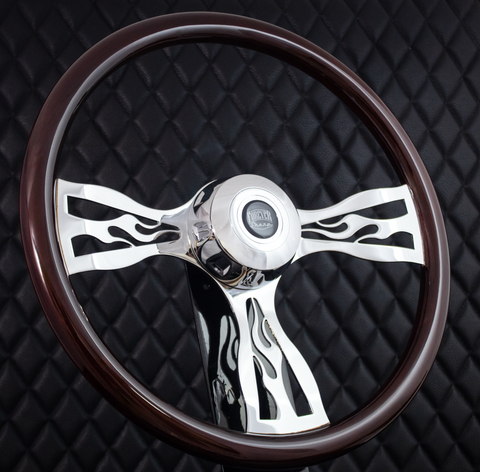 18" Chrome Flame Wheel - Dark Wood