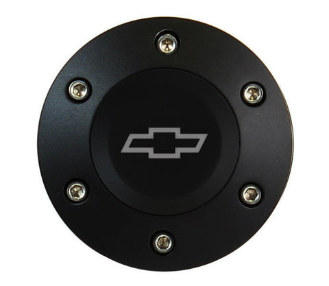 Black Billet Chevy Bowtie Horn Button - 6 Hole
