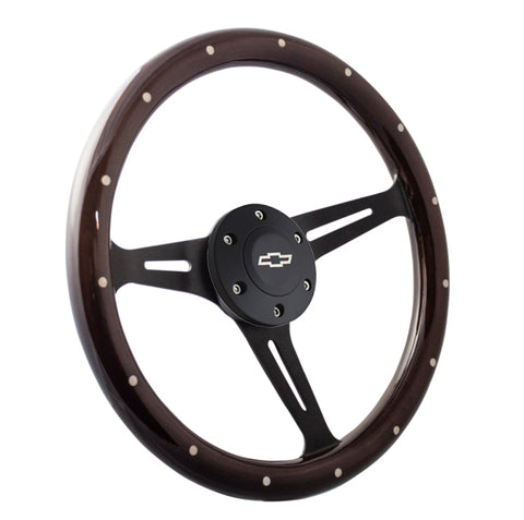 thumbnail image 2 of 14" 3-Spoke Black Steering Wheel With Wood Grip – 6 Hole Fit For Chevy Ford GMC 2 of 2